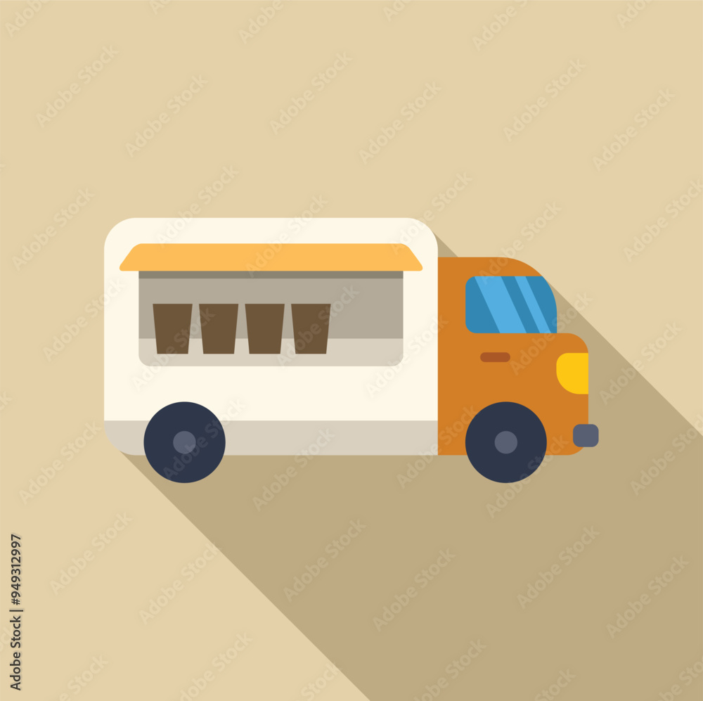 Simple yet modern flat design illustration of a food truck selling coffee in a take away cup Simple yet modern flat design illustration of a food truck selling coffee in a take away cup