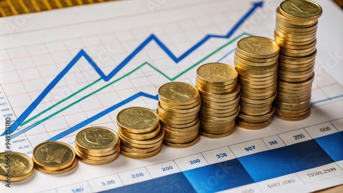 Gold Coins Stacked on a Financial Graph Showing Growth photo