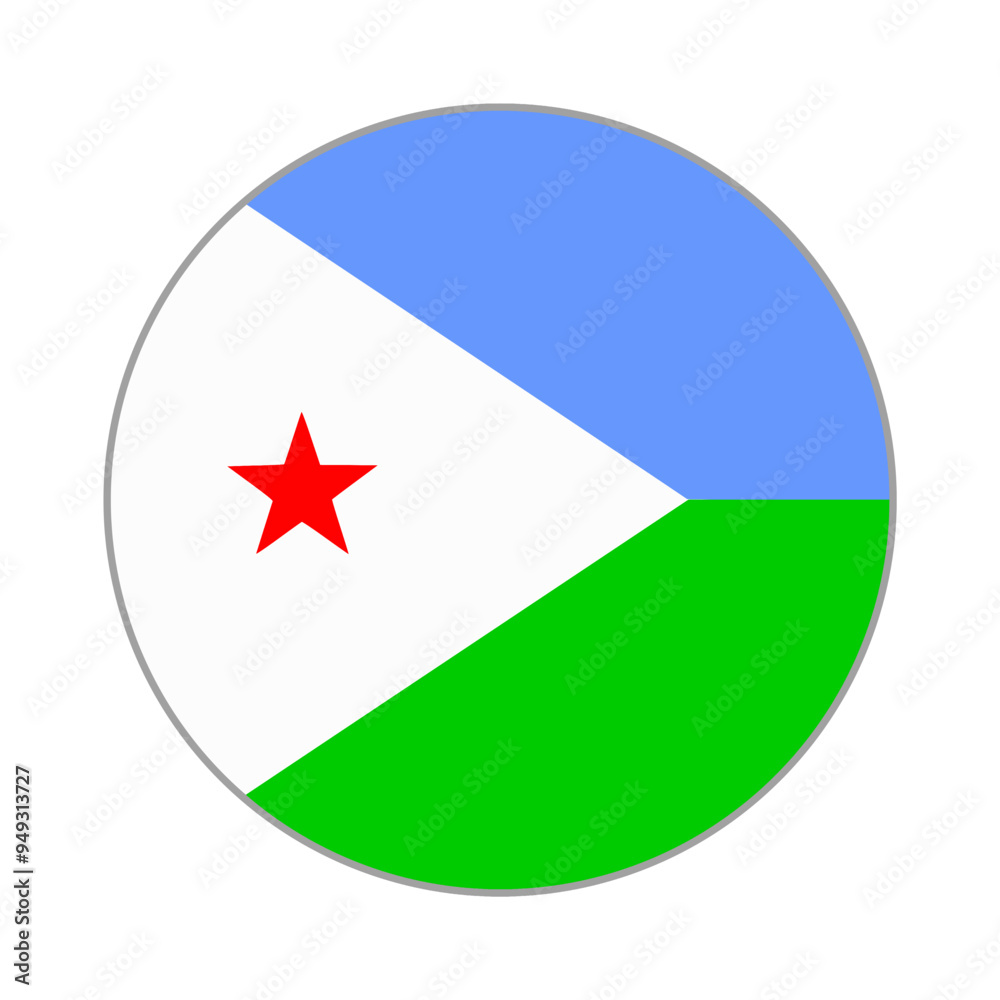 The flag of Djibouti. Flag icon. Standard color. Round flag. Computer illustration. Digital illustration. Vector illustration. The flag of Djibouti. Flag icon. Standard color. Round flag. Computer illustration. Digital illustration. Vector illustration.