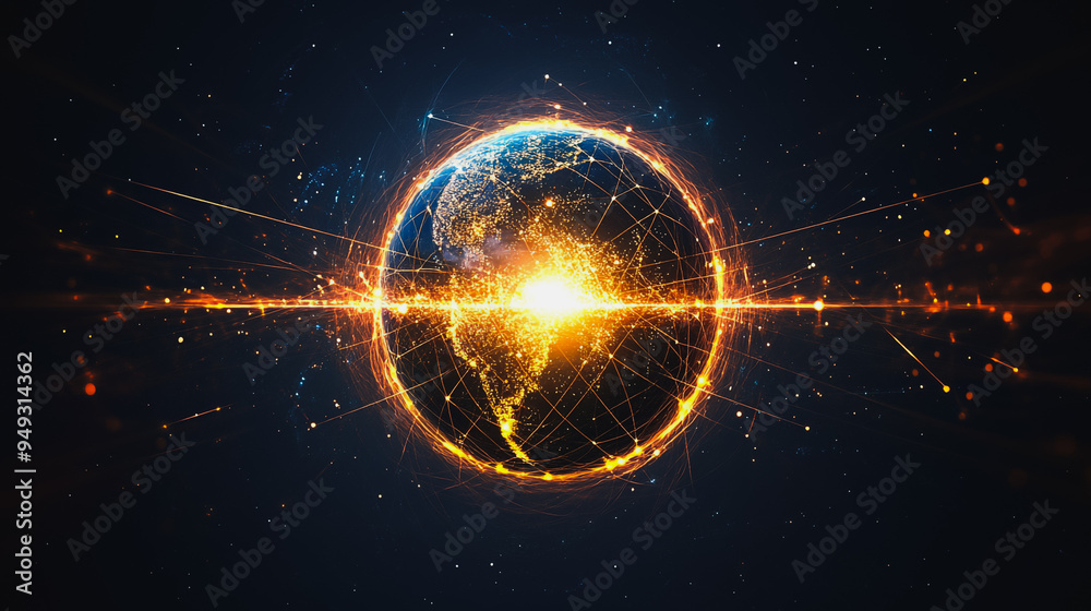 Obraz premium Abstract colorful business connection of lines from nodes It is connected to endless nodes and represents the innovation of communication cyber security in the network with black background