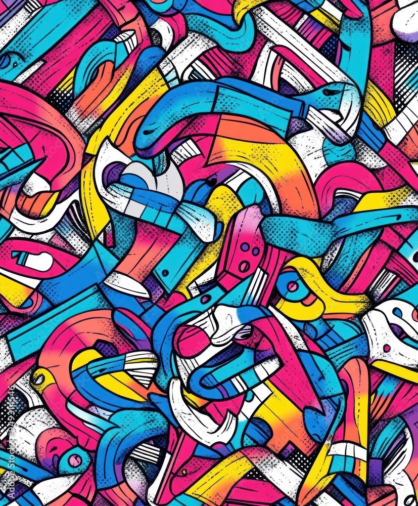 Naklejka premium A vibrant, abstract composition of colorful shapes and lines creating a dynamic visual experience.