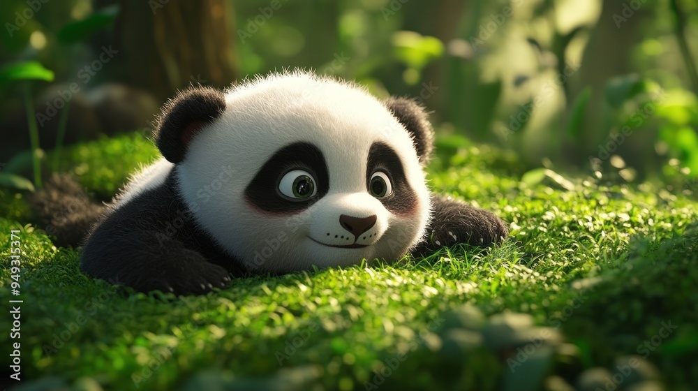 Cute Panda Cub in a Lush Forest Cute Panda Cub in a Lush Forest