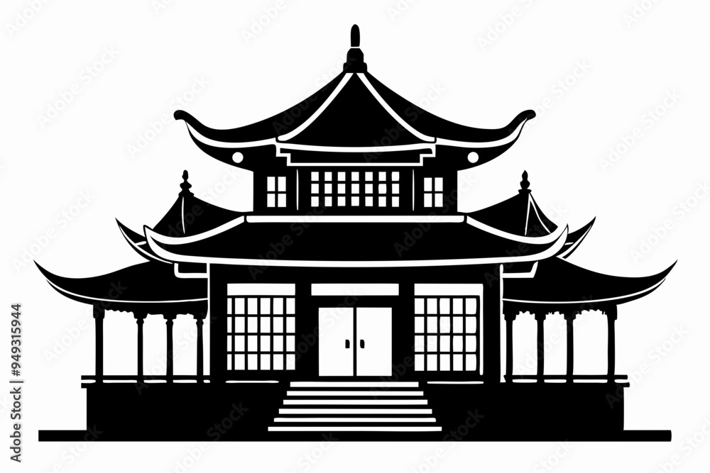 Chinese house silhouette vector illustration, black chinese building
Chinese house silhouette vector illustration, black chinese building