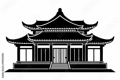 Chinese house silhouette vector illustration, black chinese building	
