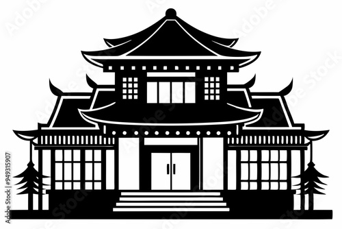 Chinese house silhouette vector illustration, black chinese building	
