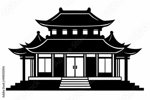 Chinese house silhouette vector illustration, black chinese building	

