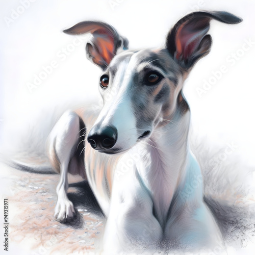 흰 배경, 그레이하운드, 파스텔화 (White background, greyhound, pastel painting) photo