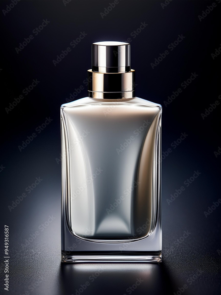 Photo of a bottle of men's perfume, on a dark background, layout for a cosmetic product Photo of a bottle of men's perfume, on a dark background, layout for a cosmetic product