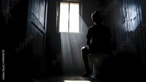 Wallpaper Mural Silhouetted Figure Amid Dramatic Backlit Contrast in Bathroom Interior Torontodigital.ca