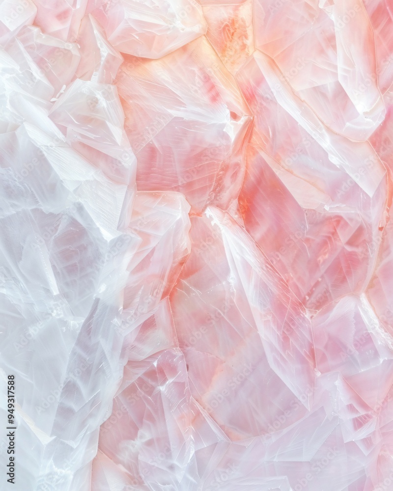 Fototapeta premium Close-up of a pink and white crystal, with a textured surface.