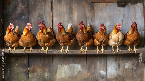 Well Kept Chicken Coop with Hens Perched on Roosting Bars photo