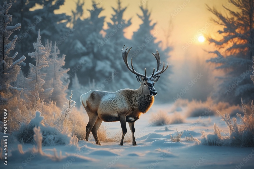Winter Deer in Snowy Forest Winter Deer in Snowy Forest