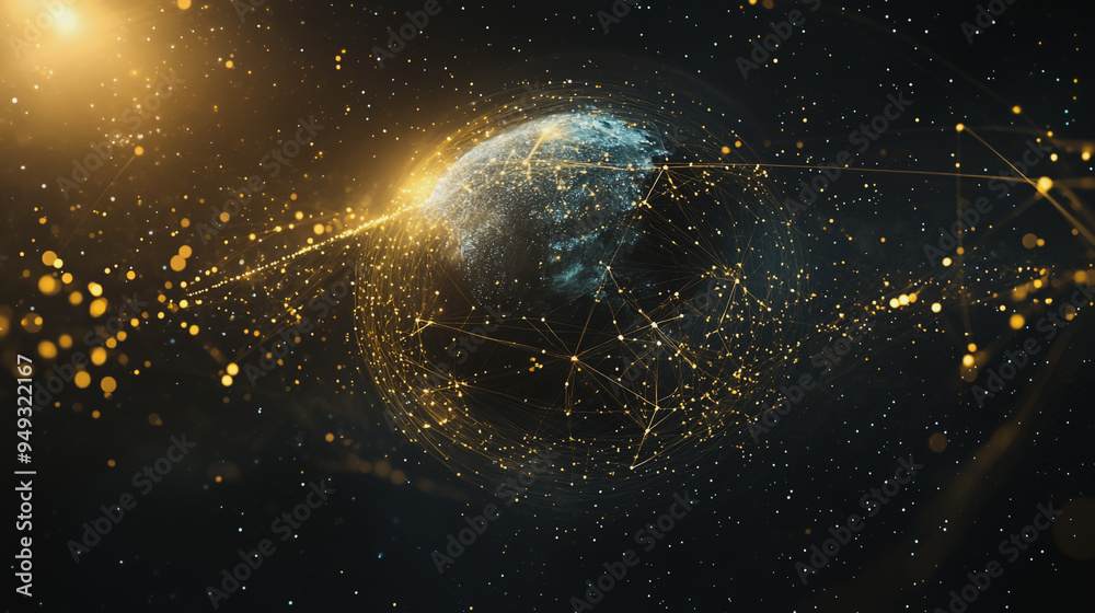 Obraz premium Abstract colorful business connection of lines from nodes It is connected to endless nodes and represents the innovation of communication cyber security in the network with black background