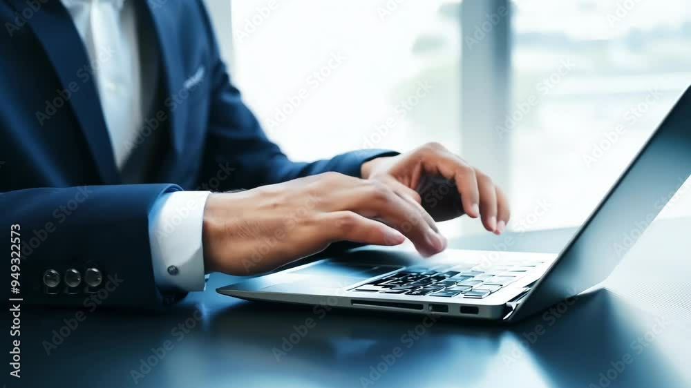 Typing Efficiency: Businessman Working on Laptop Typing Efficiency: Businessman Working on Laptop