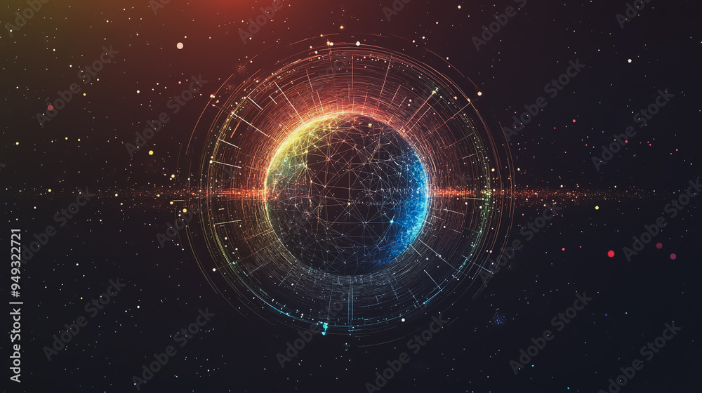 Obraz premium abstract business connection of line from nail node to node on world map background Innovation network points Earth's surface