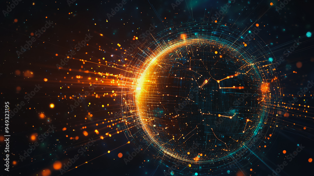 Obraz premium abstract business connection of line from nail node to node on world map background Innovation network points Earth's surface