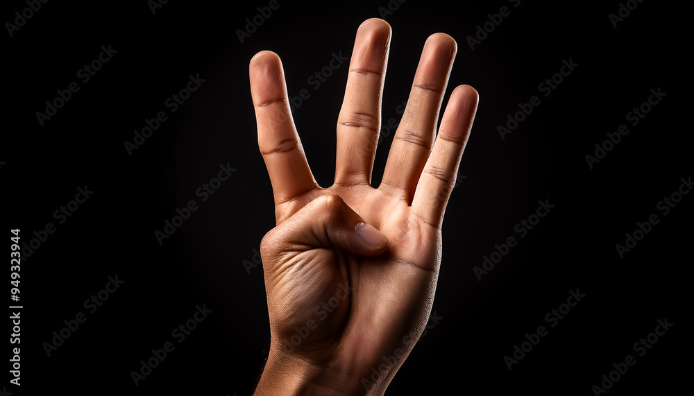 4, hands, raising, fingers, counting, numbers, black background, close-up 4, hands, raising, fingers, counting, numbers, black background, close-up
