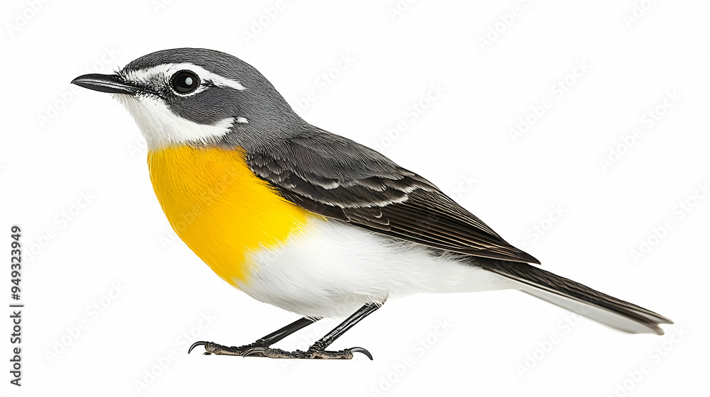 Obraz premium Yellow-bellied Flycatcher Bird with Gray and White Feathers, Singing Song in the Forest