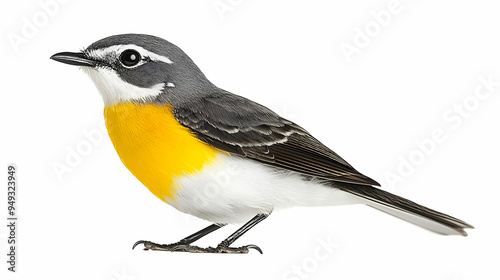 Yellow-bellied Flycatcher Bird with Gray and White Feathers, Singing Song in the Forest photo