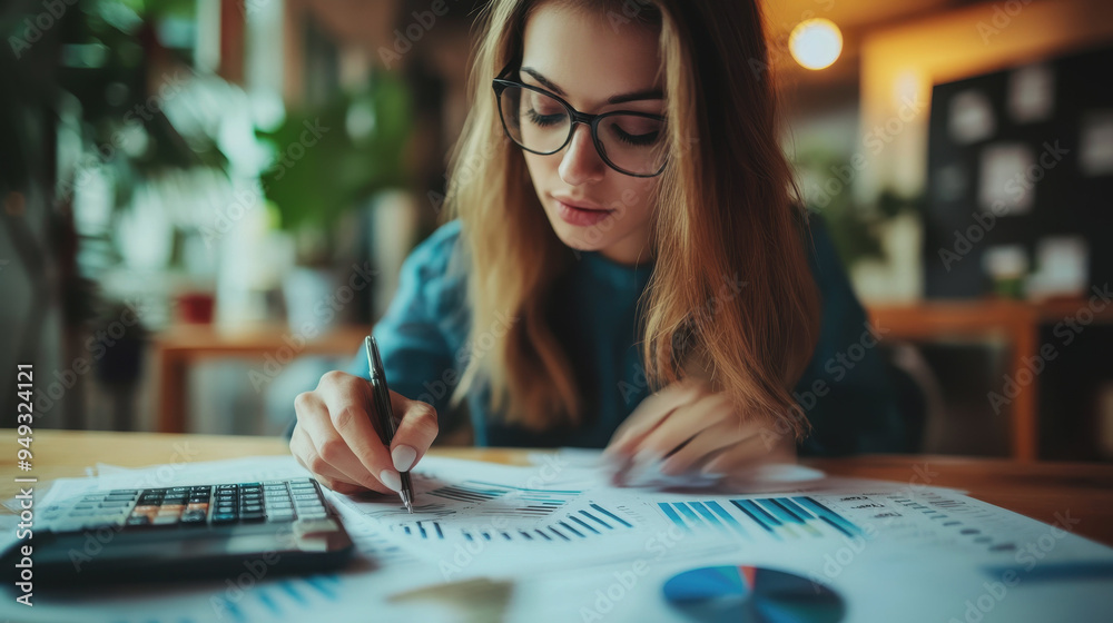 Fototapeta premium International Accounting Day (Accountant's Day). November 10th. the accountant counts the profit. the accountant keeps the documentation