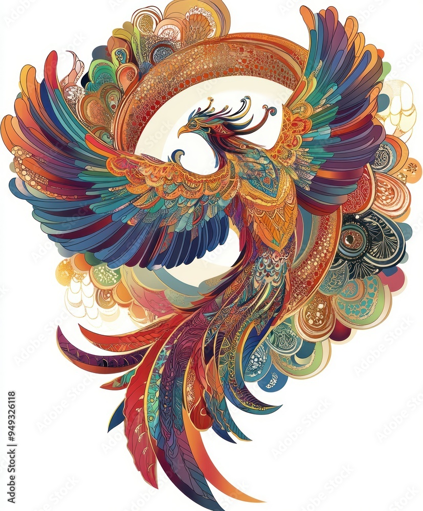 Obraz premium A vibrant, stylized phoenix with intricate patterns and colors.