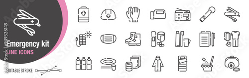 ライン・アイコン｜防災グッズ　[線の編集可能]