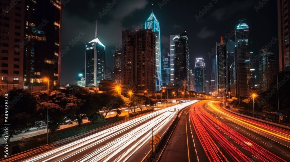 Cityscape at Night with Light Trails Cityscape at Night with Light Trails