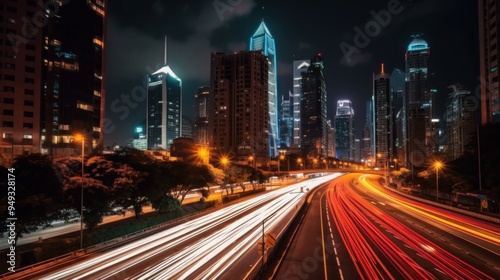 Cityscape at Night with Light Trails photo