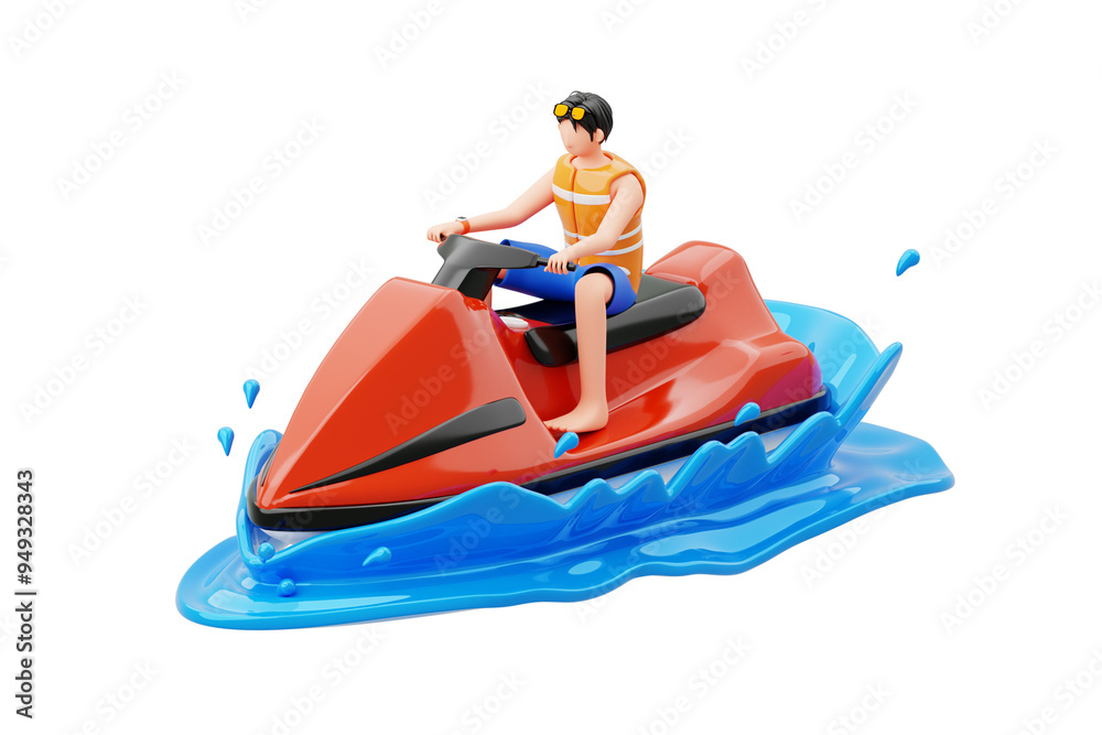 Naklejka premium Jet Skiing 3D Character Illustration.