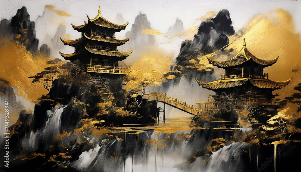 Obraz premium Abstract paintings describe the beauty of Chinese temple buildings