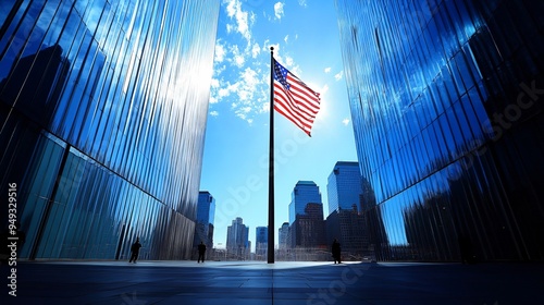 The American flag at half-mast at Ground Zero, symbolizing remembrance on a September day