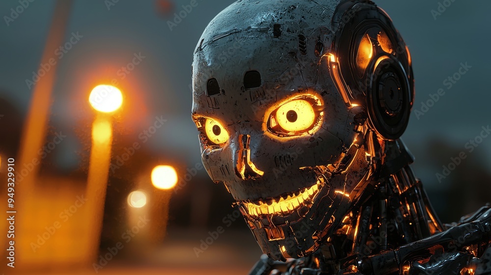 Glowing Robot Head Closeup