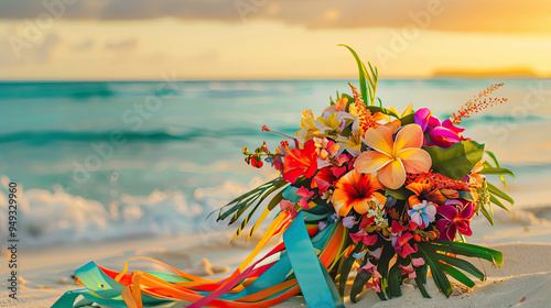 Obraz na płótnie Caribbean Joy: Vibrant Bridal Bouquet w salonie