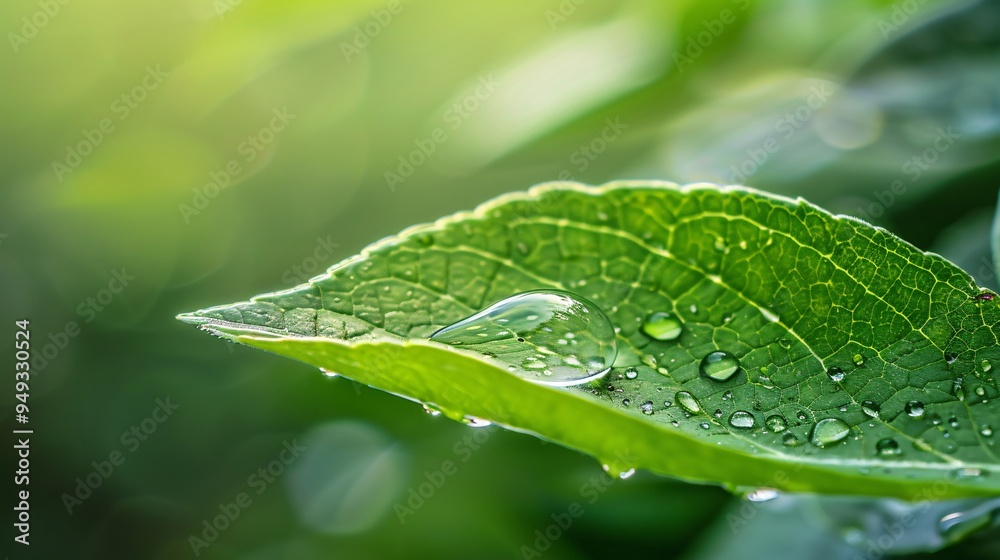 Fototapeta premium Green leaves with drops of water in the morning. Nature background.
