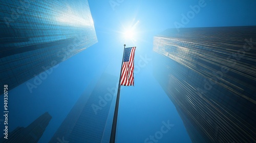 The American flag flying at half-mast at Ground Zero in honor of 9/11