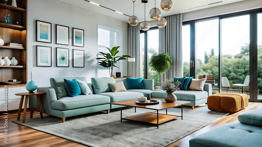 Fototapeta premium Minimalist modern living room design, modern interior concept.