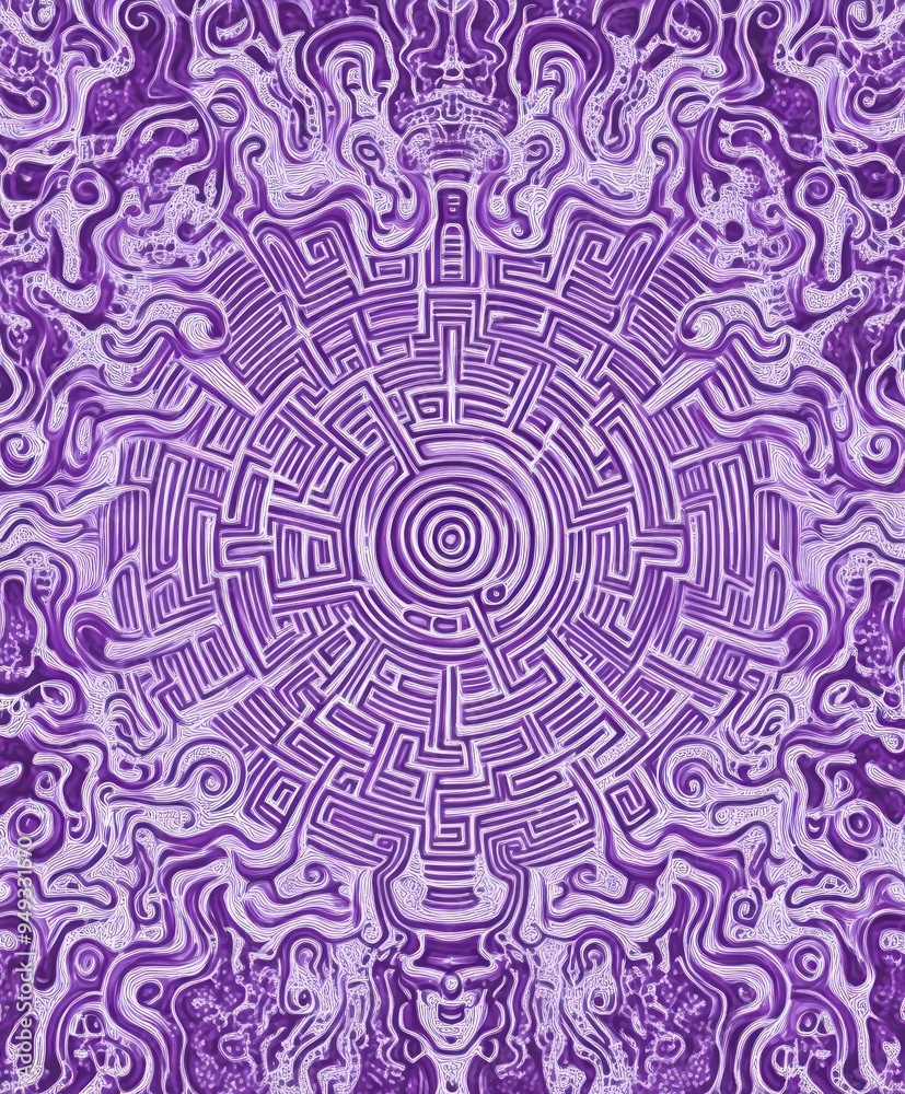 Fototapeta premium A complex purple maze design with swirling patterns, evoking a sense of depth and contemplation.