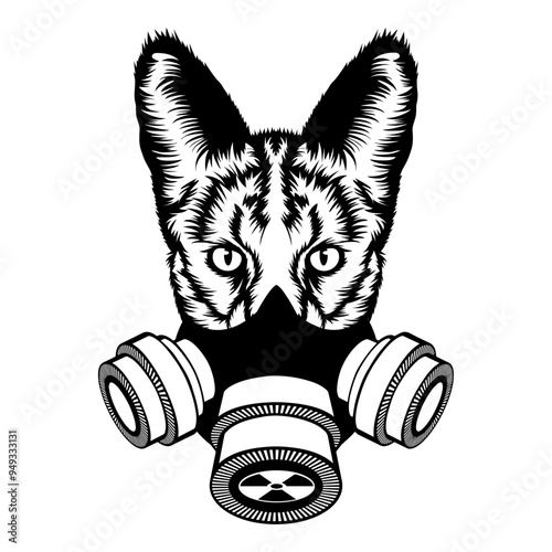 Serval Cat In Gas Mask