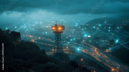 Intelligent Traffic Control Tower Overseeing Smart City s IoT Integrated Transportation Network Advanced Traffic Management System Monitoring and Optimizing Urban Mobility and Infrastructure