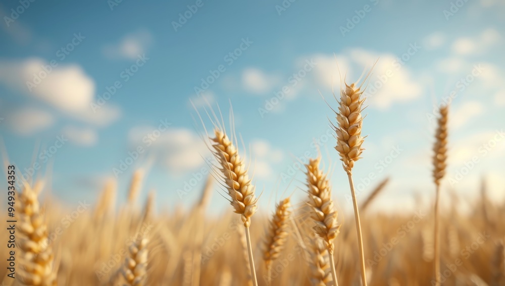 A field of wheat with a blue sky in the background by AI generated image A field of wheat with a blue sky in the background by AI generated image