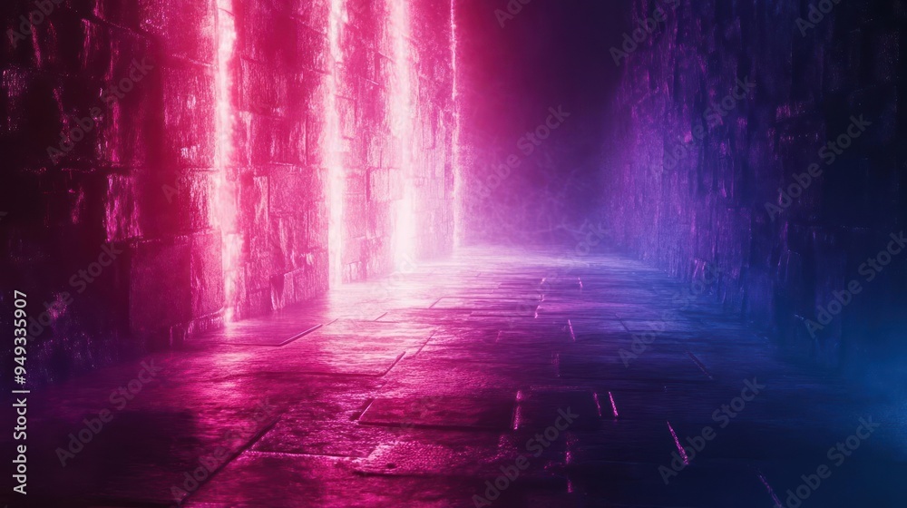 Obraz premium Bathing in the neon glow of underwater purple and pink crystalline coral.