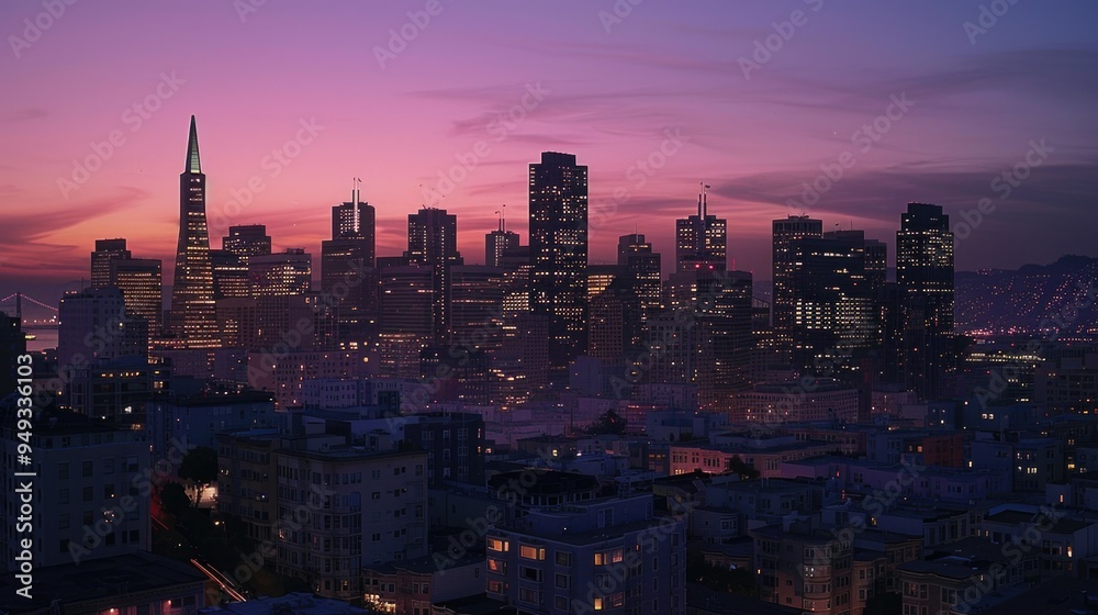 Obraz premium A nighttime city view from a high-rise building, suitable for urban themes and projects