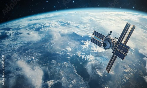 A satellite orbits Earth, providing a stunning view of the planet from space
