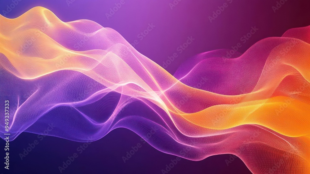 Vibrant abstract wave with a purple background and orange, yellow, and blue highlights. Vibrant abstract wave with a purple background and orange, yellow, and blue highlights.
