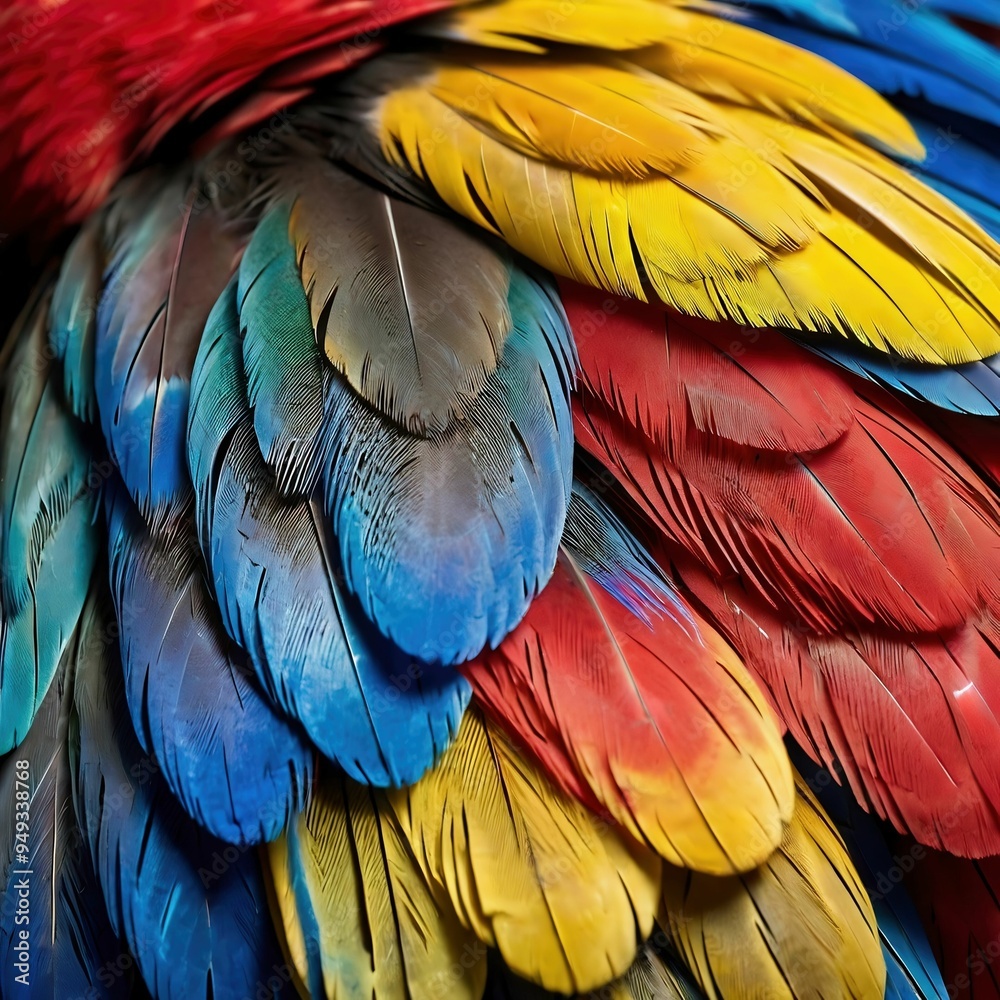 Fototapeta premium Close-Up of Vibrant Parrot Feathers in Detail 