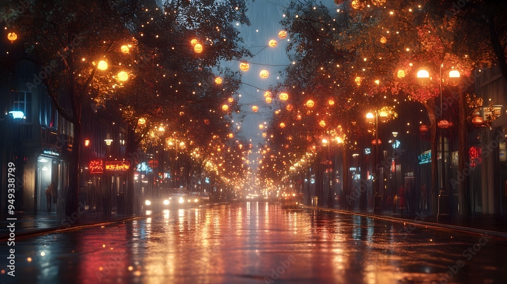 Warm Streetlights Illuminating a Peaceful Urban Nightscape Warm Streetlights Illuminating a Peaceful Urban Nightscape