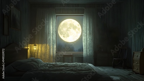 Tranquil Moonlit Bedroom Captures Serene Nighttime Solitude in 3D Rendering