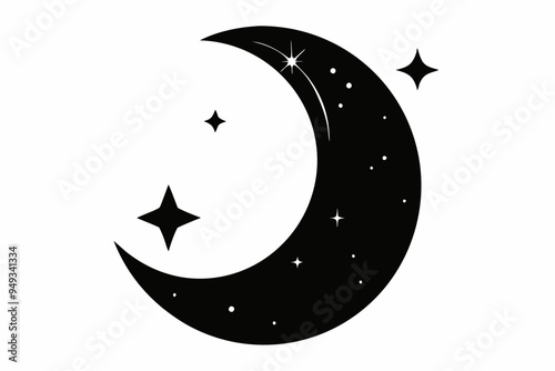 Moon crescent icon, silhouette of moon with sparkle. vector illustration