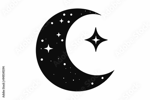 Moon crescent icon, silhouette of moon with sparkle. vector illustration