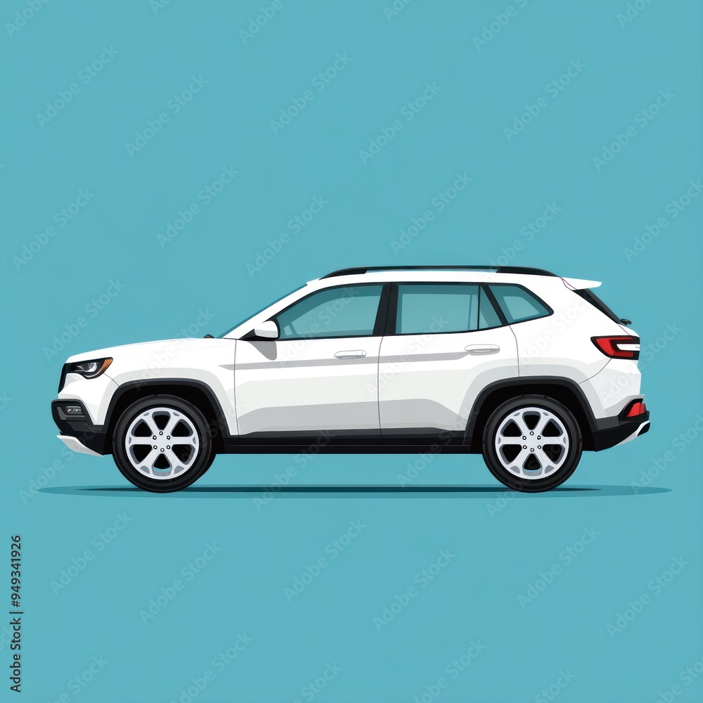 White SUV Illustration on Blue Background White SUV Illustration on Blue Background